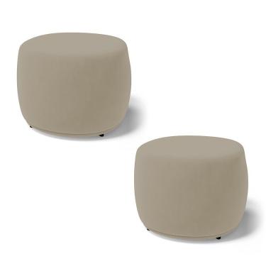 Imagem de Kit 02 Puffs Decorativos Living Aisha Orgânico Redondo Suede Bege - Desk Design