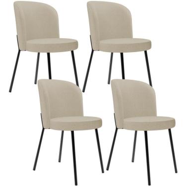 Imagem de Kit 4 Cadeiras Sala De Jantar Estofada Gavi L02 Linho Bege Escuro - Lyam Decor