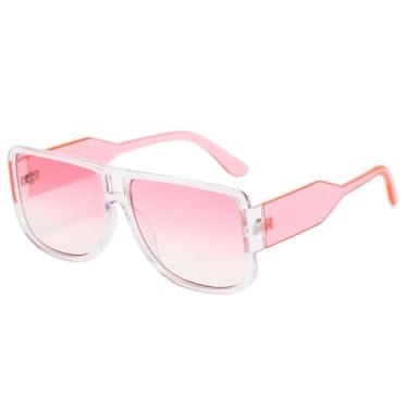 Imagem de Óculos de Sol Retrô com Armação Grande Feminino UV400, Lentes Degradê Estiloso Masculino Punk (Rosa Transparente)