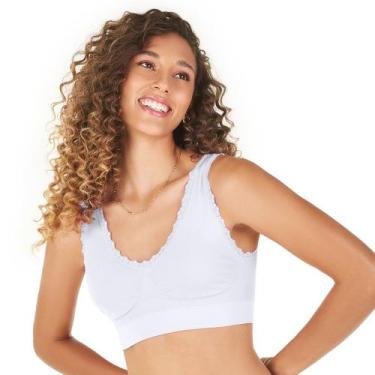 Imagem de Sutiã Top com Renda e Bojo Removível sem Costura Branco Zee Rucci, G
