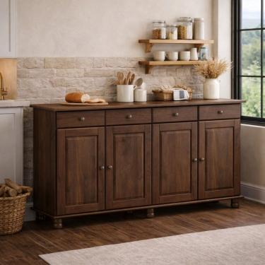 Imagem de Balcão Cozinha Bancada 4 Portas Madeira Maciça com 4 Gavetas