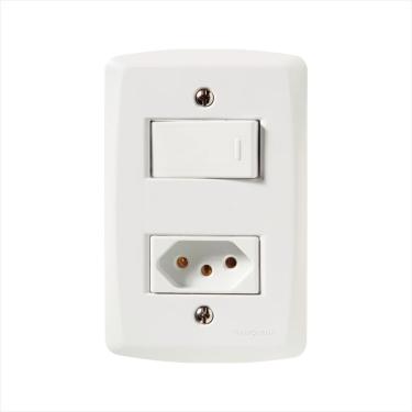 Imagem de Conjunto 4x2 com 1 Interruptor Paralelo 10 A 250 V e 1 Tomada 2P+T 20 A 250 V Tramontina Lux2 Branco