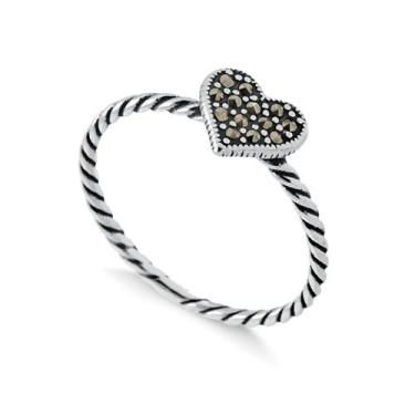 Imagem de Anel De Prata 925 Maciça Estilo Pandorah Aro Torcido Coração Com Marca