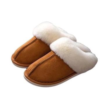 Imagem de Chinelos Femininos De Inverno Quentes Em Suede Sintético Com Pelúcia A