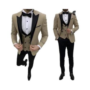 Imagem de Terno Slim Fit Branco Masculino 3 Peças Com Paletó De Lapela Pontiagud