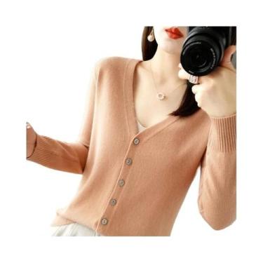 Imagem de Cardigã Feminino De Tricô Com Decote Em V 2025  Suéter Casaco Elegante