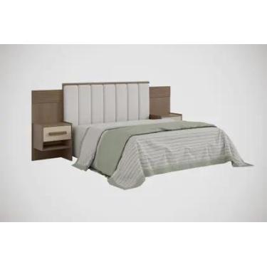 Imagem de Cabeceira para Cama de Casal 1.40 Ripada Irís Estofada com 2 Mesas de 