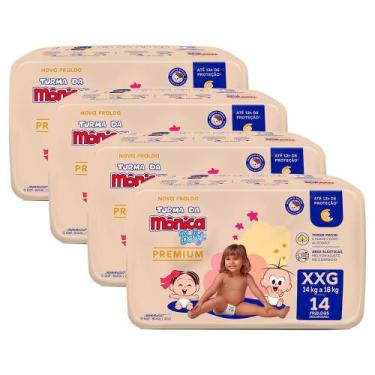 Imagem de Kit 4 Fralda Turma da Mônica Baby Premium Jumbo XXG com 14un cada