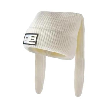Imagem de Gorro De Lã Com Orelhas Longas, Feito À Mão, Coreano, Cor Sólida, Quen