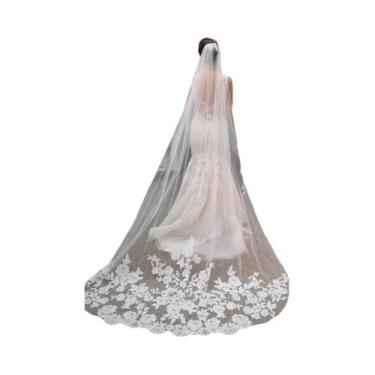 Imagem de Véu De Noiva Longo 3M Com Pente E Renda Catedral - Acessório De Casame