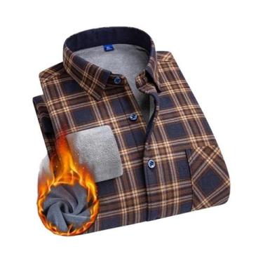 Imagem de Camisa Masculina 5XL De Fleece Grosso E Quente, Manga Longa, Xadrez, N