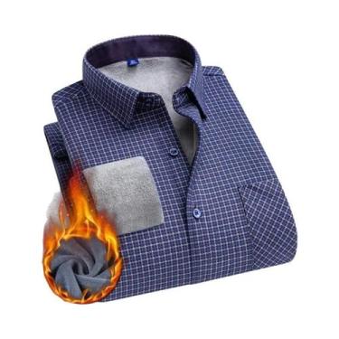 Imagem de Camisa Masculina 5XL De Fleece Grosso E Quente, Manga Longa, Xadrez, N