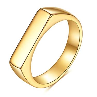 Imagem de MYNENEY Anel de declaração de noivado de casamento simples e clássico em formato quadrado de aço inoxidável, 4, Aço inoxidável, Sem pedra preciosa