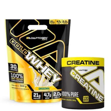 Imagem de Kit Gold Whey Adaptogen Concentrado 100% Refil 900g + Creatina Adaptog