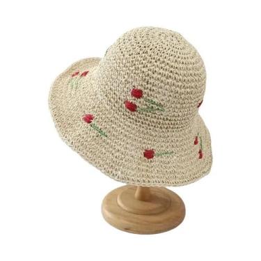 Imagem de Chapéu De Sol Colorido Dobrável De Palha De Ráfia Arco-Íris Para Mulhe