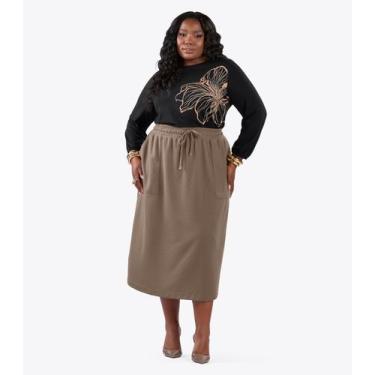 Imagem de Saia Midi Com Bolso Plus Size Secret Glam Marrom, Plus G2, Marrom