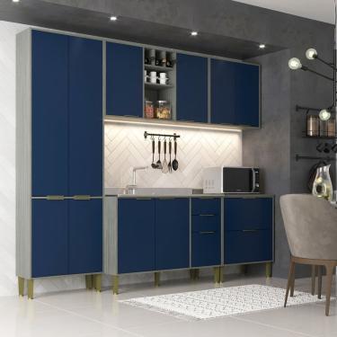 Imagem de Cozinha Compacta 10 Portas 5 Gavetas Domus Espresso Móveis Silver/Royal