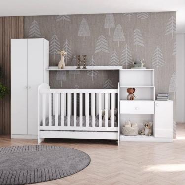 Imagem de Quarto de Bebê Completo com Berço Bala de Menta e Kit Pétala Branco