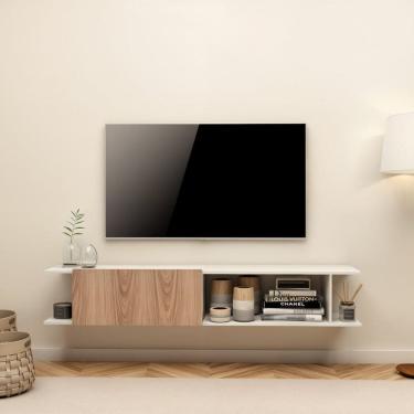 Imagem de Rack para Tv 50 Polegadas Moderno 1 Porta e Nichos Tokyo Branco/Amadeirado