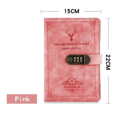 Imagem de Livro de Senhas com Diário de Fechadura OEM Retro Engrossado com Capa em Couro PU Tamanho A5 200 Páginas Alce Rosa