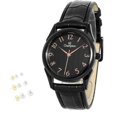 Imagem de Relogio Pulso Feminino Analogico Prova D'agua Pulseira Couro - CHAMPIO