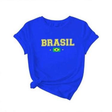 Imagem de Camiseta Casual Feminina Bandeira Brasil Manga Curta Algodão Copa 2026 do P ao G1-Feminino