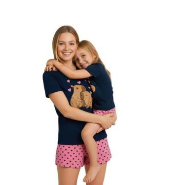 Imagem de Pijama Mãe e Filha Kit Curto Manga Curta e Short Verão Leve Conforto F