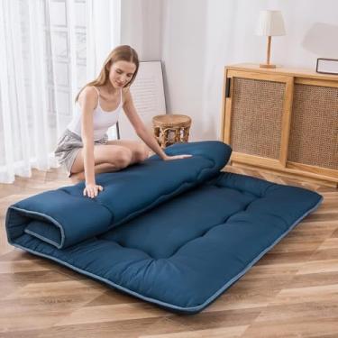 Imagem de MAXYOYO Colchão de chão japonês, colchão futon, almofada de dormir espessa, dobrável, futon de chão para adultos, tapete de tatame, dormitório, espreguiçadeira, azul (Bluestone), tamanho solteiro