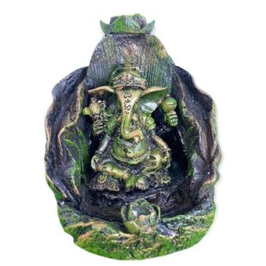 Imagem de Incensário Cascata Folha Ganesha  Verde Musgo 11 Cm - Lua Mistica