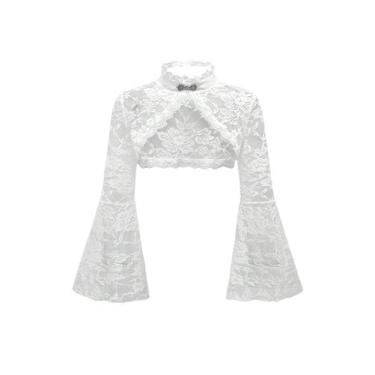 Imagem de Blusa feminina Shrug Top WDIRARA plus size de renda branca gótica