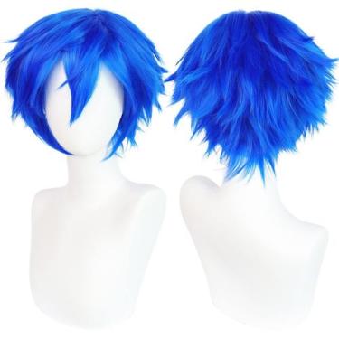 Imagem de Peruca de cosplay ANOGOL curta azul reta sintética para homens