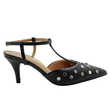 Imagem de Sapato Vizzano Slingback Tachas Pratas Feminino, Preto, 36