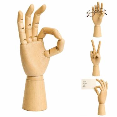 Imagem de Mão Manequim Articulada Madeira Grande 30cm para Desenho Estudos Anatômicos e Decoração Marrom Yeet