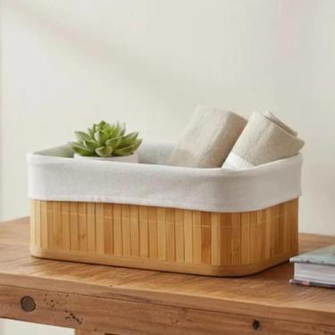 Imagem de Cesta Desmontável Multiuso Bambu 38x28cm Alça Organizadora Mundiart
