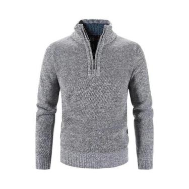 Imagem de Suéter Masculino De Lã Com Gola Alta E Zíper, Slim Fit, Tricotado Para