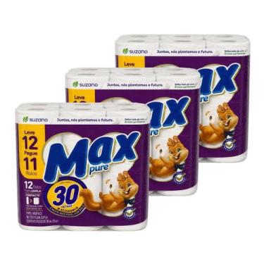 Imagem de Kit com 3 Papel Higiênico Folha Dupla Macio 30m Neutro Max Pure 12 Uni