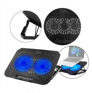 Imagem de Base para Notebook com 2 Cooler LED Suporte para Celular Ajustável Malha Metálica Preto