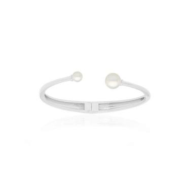 Imagem de Bracelete Aberto com Pérolas Banhado a Ródio Branco - Joia Elegante - 