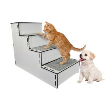 Imagem de Escada Pet 4 Degraus 52cm MDF Carpete Antiderrapante Cachorro Gato Sub