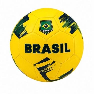 Imagem de Bola de Futebol Brasil Tamanho Padrao Costuras Reforcadas Verde Amarelo Campo Gramado Unico