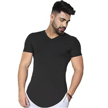 Imagem de Camiseta Masculina Long Line Camisa Oversized Swag Elastano (M, AZUL MARINHO)