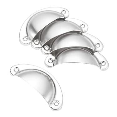 Imagem de Forma de concha puxe alças Metal Knob Antique Gaveta De Gabinete De Elegante Retro Decor Cozinha Cinza Escuro/Porcelana/Prata W/Parafuso 82 * 35mm YYDFPIIA (Color : Chrome White 5pcs)