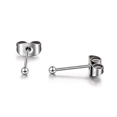 Imagem de Brinco de titânio hipoalergênico, pequeno brinco de titânio com vários tamanhos (2 mm, 3 mm, 4 mm, 6 mm) para mulheres, homens, meninas adolescentes, meninos, orelhas sensíveis (incluindo tarraxas de brinco de titânio), Titânio, Sem Pedra Preciosa