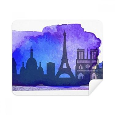 Imagem de Pano de limpeza em aquarela azul da Torre Eiffel da França Paris 2 peças tecido de camurça