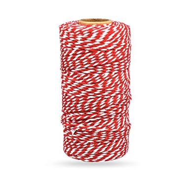 Imagem de Bakers Twine, LaZimnInc Algodão corda de embalagem para jardinagem, decoração, amarrar bolos e pastelaria, prata, artesanato DIY e embrulho de presente, arte e artesanato (2 mm/328feet), Red and White, 1 Pcs