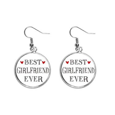 Imagem de Best girlfriend ever Citação de coração brinco pendente prata joia feminina