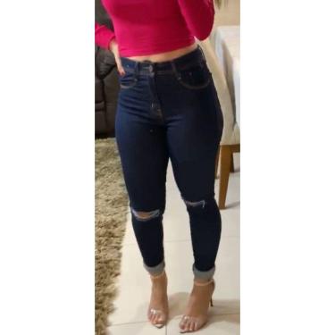 Imagem de Calça Feminina Jeans Skinny Preta Cós Alto Com Det 3 Pespontos Com Bainha