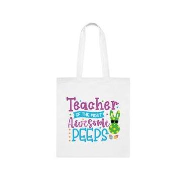 Imagem de Sacola engraçada para professores, professores das mais incríveis sacolas de peeps, presente para professores, bolsa de ombro para professores, sacos reutilizáveis para professores, ideia de e cesta de Natal, Branco