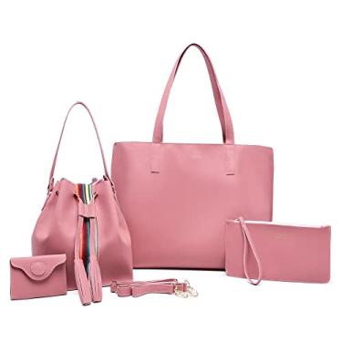 Imagem de Kit Bolsa sacola feminina grande com nécessaire + Bolsa saquinho transversal com porta moeda (Rosa)