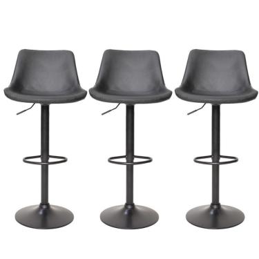 Imagem de 3 Banquetas Estofadas Com Encosto Alto Giratória Roma Preta